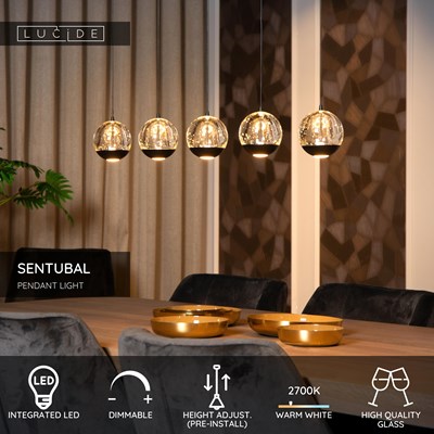 Lucide SENTUBAL - Pendant light - LED Dim. - 5x5,3W 2700K - Black